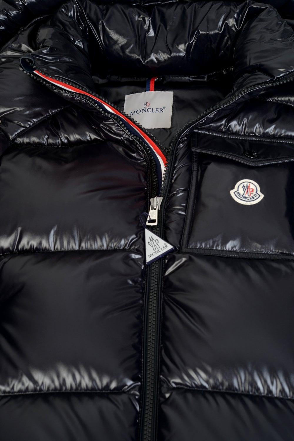 Moncler Giacca Piumino Nero Lucido con Cappuccio