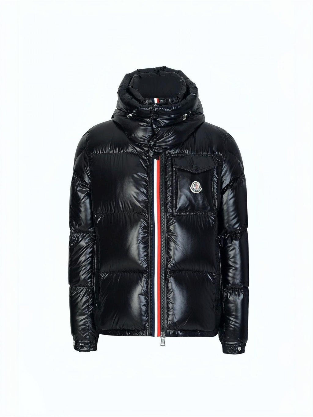 Moncler Giacca Piumino Nero Lucido con Cappuccio