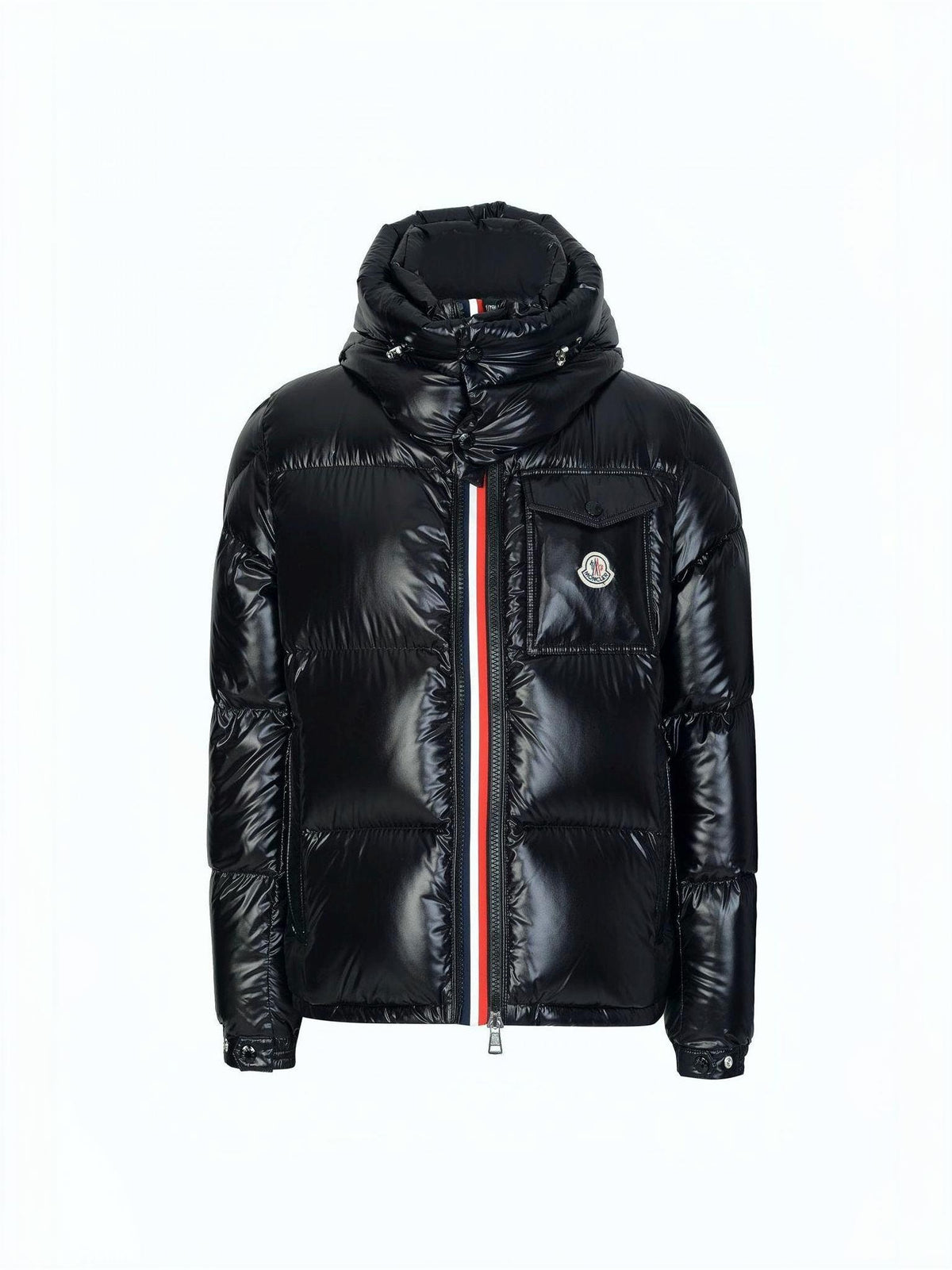 Moncler Giacca Piumino Nero Lucido con Cappuccio