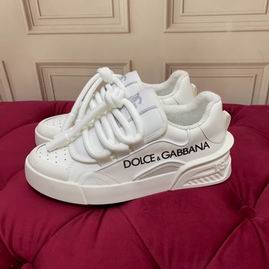 D&G White Calfskin Low-Top Sneakers